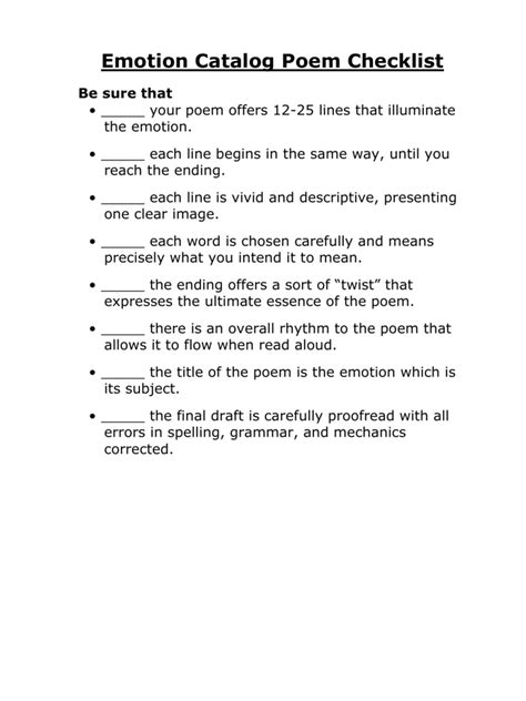 Emotion Poem Rubric