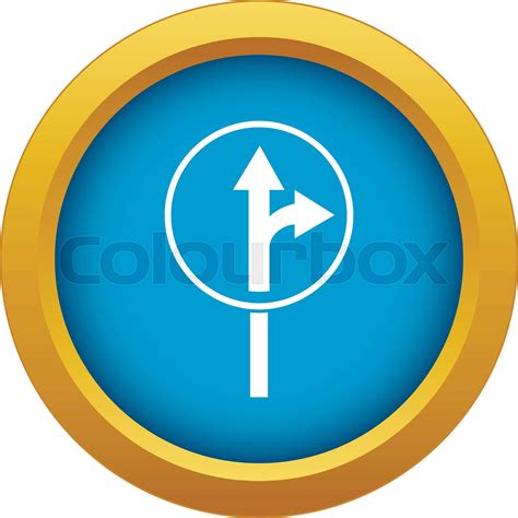 Straight Or Right Turn Ahead Road Sign Icon Blue Vector Isolated