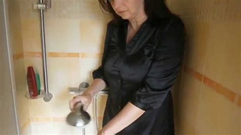 Wetlook Shower Black Satin Blouse And Pantyhose Youtube