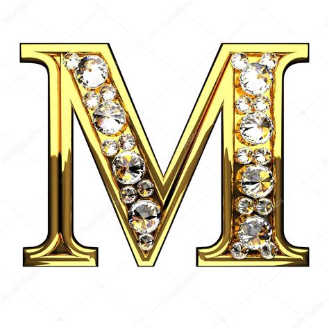 M Letras Aislados De Oro Con Diamantes En Blanco — Foto De Stock