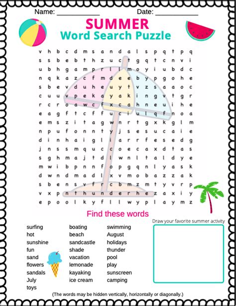 Summer Word Search Puzzle For Kids Free Printable Summer Words