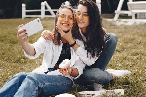 Two Pretty Girls In A Summer Park Stock Image Image Of Female