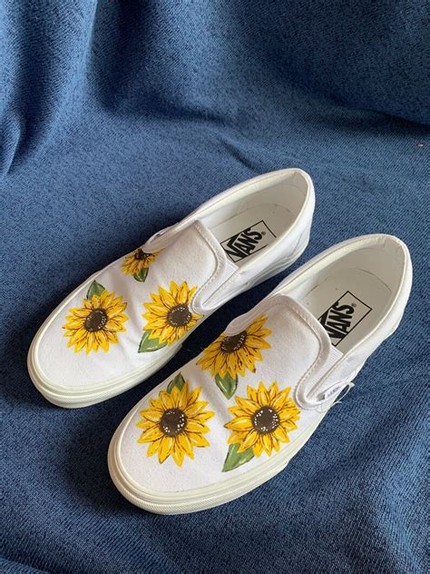 Custom Sunflower Vans Hand Painted Shoes Etsy
