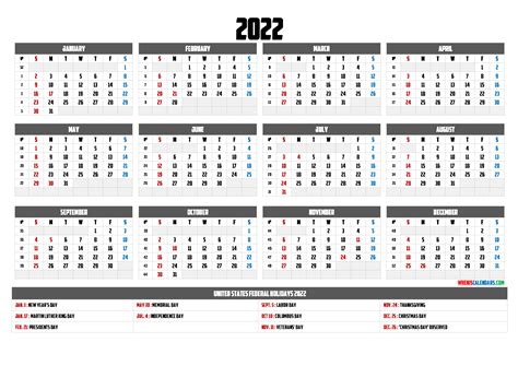 Free Printable 2022 Yearly Calendar 12 Templates