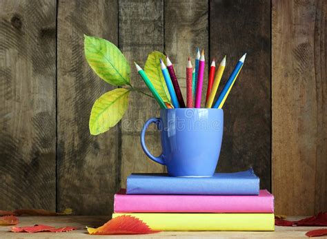 Books And Colored Pencils Back To School Stock Photo Image Of