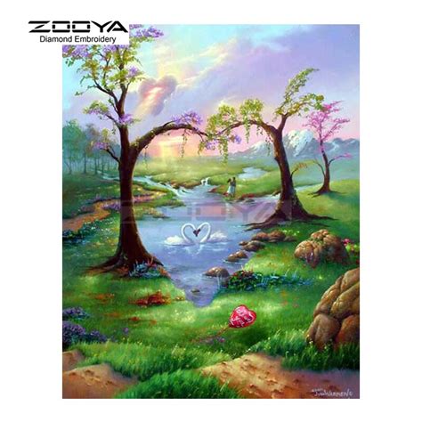 Zooya Diamond Embroidery Diy Diamond Painting Landscape Tree Swan