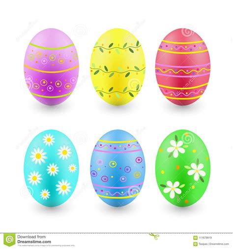 Set Of Painted Easter Eggs Isolated On White Stock Vector