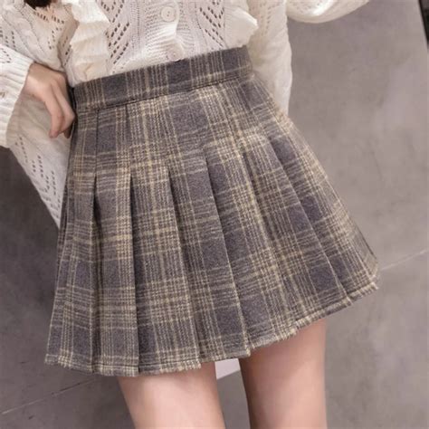 kpop harajuku 2018 autumn high waist pleated a line skirts woolen plaid skirts sailor mini skirt