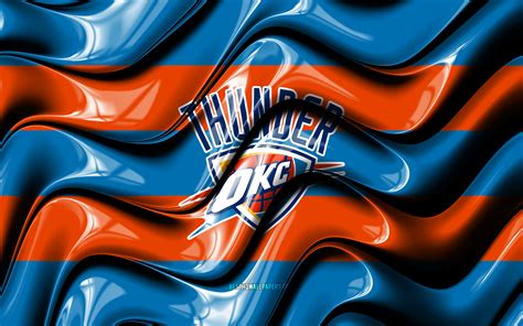Download Wallpapers Oklahoma City Thunder Flag 4k Orange And Blue 3d