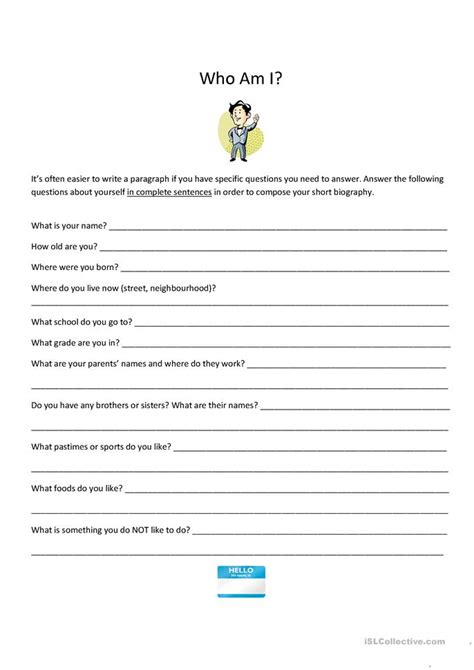 Who Am I Worksheet Free Esl Printable Worksheets Made By Teachers
