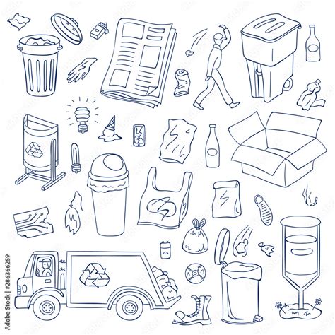 Vetor De Vector Garbage Hand Drawn Doodle Elements Set Waste Recycling