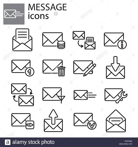 Web Icons Set Messages Black On White Background Stock Vector Image