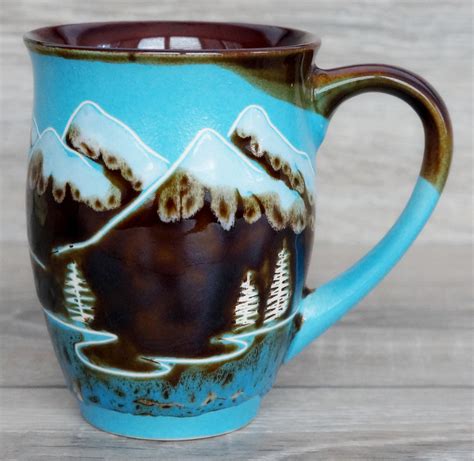 Large Mountain Mug 16 Oz Handmade Coffee Mug Ceramic Blue Etsy