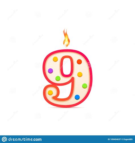 Nine Years Anniversary 9 Number Shaped Birthday Candle With Fire On
