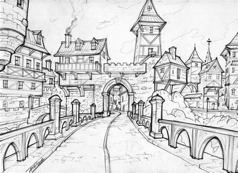 Medieval Village Vila Medieval Town Drawing Village Drawing