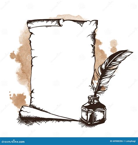Paper Scroll Feather And Inkwell Vector Illustration Stock Vector
