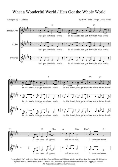 What A Wonderful World Sheet Music Louis Armstrong 3 Part Mixed Choir