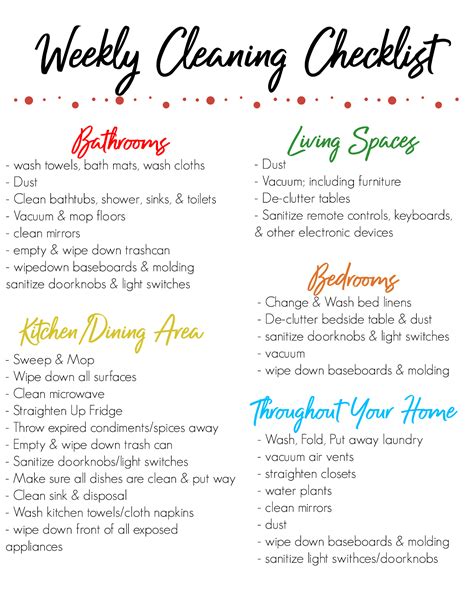 Free Printable Weekly Cleaning Checklist To Manage A Tidy Home Nanny
