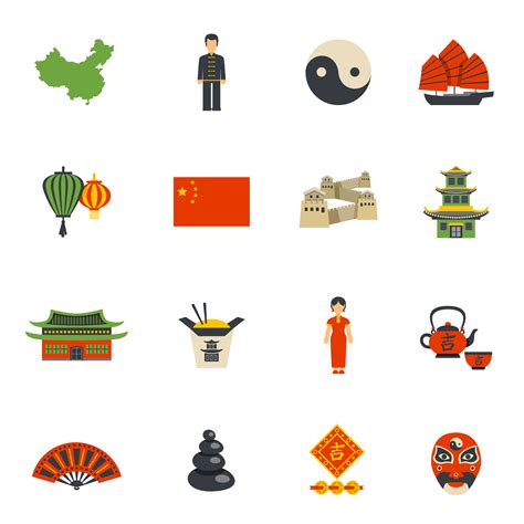 Chinese Culture Symbols Flat Icons Set 467022 Vector Art At Vecteezy