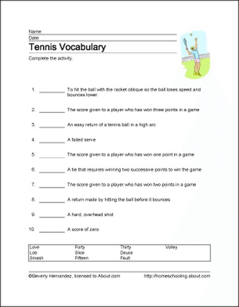 Tennis Worksheets Wimbledon Worksheet Bailey Walters