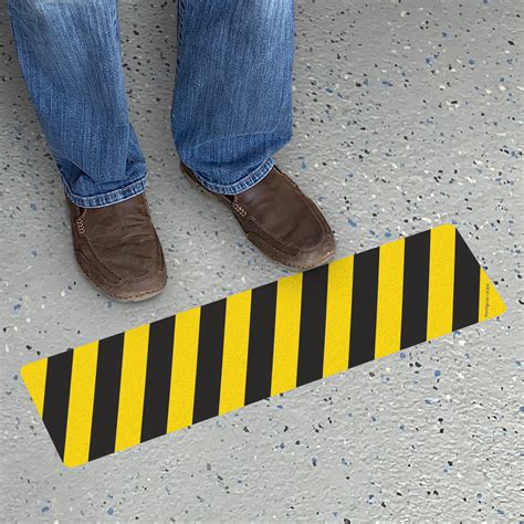 Yellow And Black Caution Stripes Adhesive Vinyl Floor Signs Sku Sf