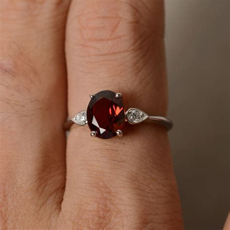 Red Garnet Ring Sterling Silver Oval Gemstone Ring Engagement Etsy