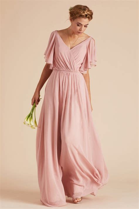 Muggsy Bridesmaid Dress With Ruffle Flutter Sleeves In Dusty Rose By