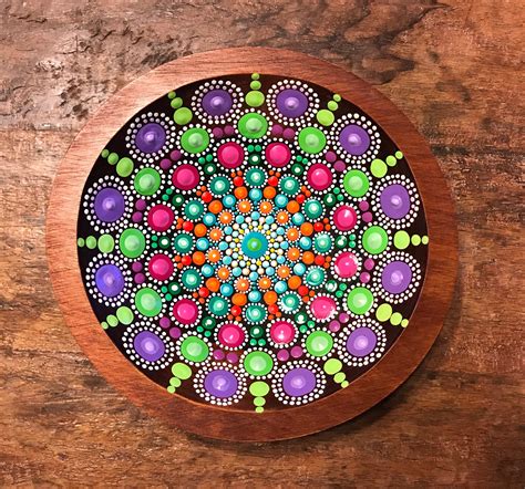 Hand Painted Mandala Colorful Mandala Dot Mandala Wood Etsy