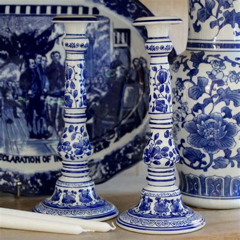 Floral Blue And White Chinese Candlesticks Nora Murphy Country House
