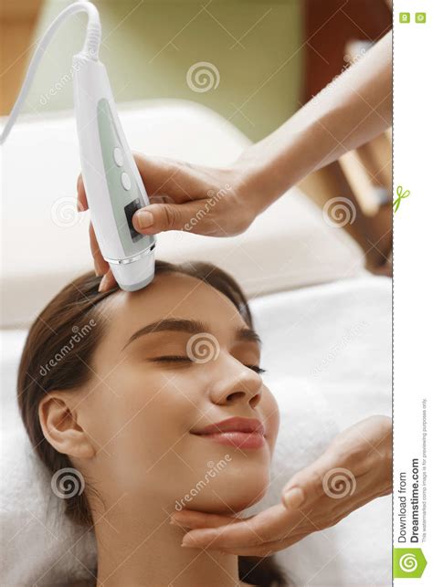 Skin Care Women Analyzing Facial Skin With Analyzer Beauty Stock Image Image Of Girl