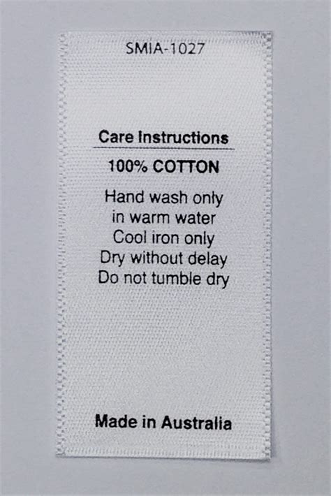 Care Label On Satin Fabric 100 Cotton 1027 Hand Wash Etsy Australia