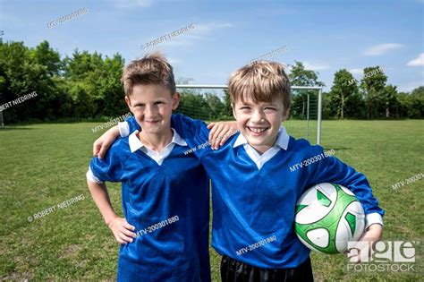 Friends Boys Young Football Players Portrait Stock Photo Picture And