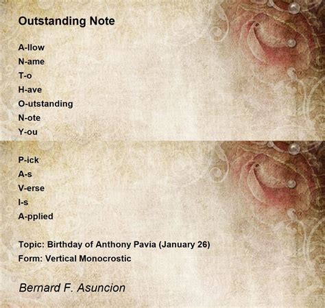 Outstanding Note Outstanding Note Poem By Bernard F Asuncion