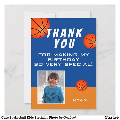 Cute Basketball Kids Birthday Photo Thank You Card Zazzle Photo