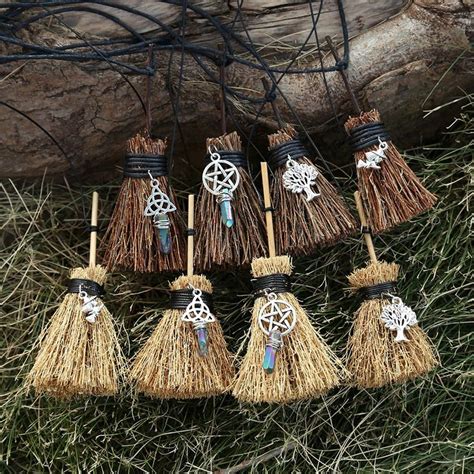 Mini Witches Wicca Broom Necklace Travel Charm Wicca Crystal Tiny Broom