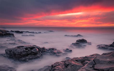 Download Wallpaper 3840x2400 Stones Sea Sunset Horizon Coast 4k