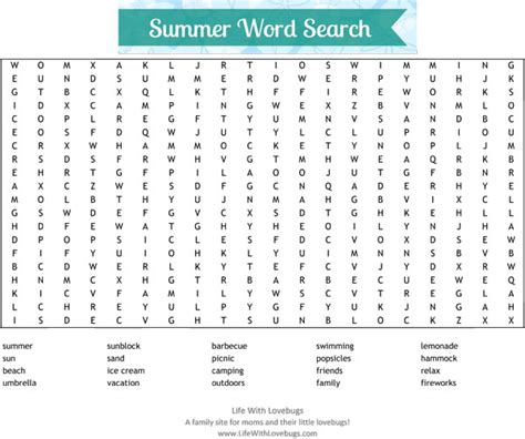 Summer Word Search Life With Lovebugs