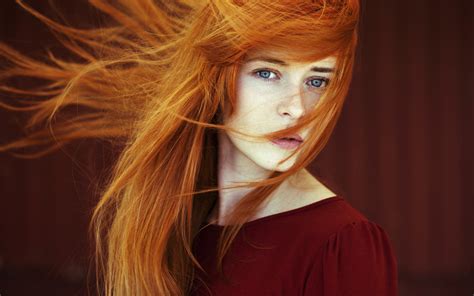 X Model Women Face Redhead Green Eyes Depth Of Field