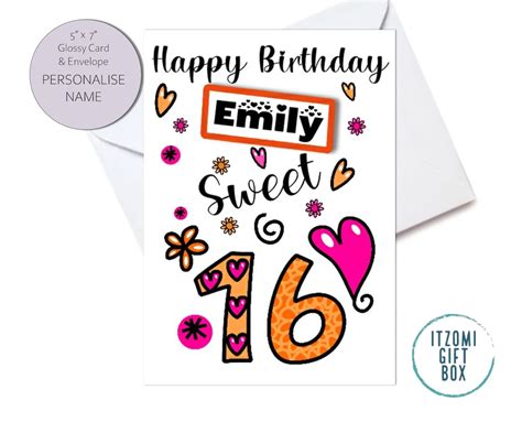 16th Birthday Card Sweet 16 Birthday Card Personalised Card Etsy