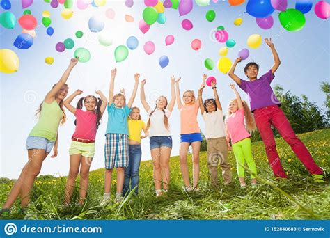 Large Group Of Kids With Air Balloons Stock Image Image Of Dandelion