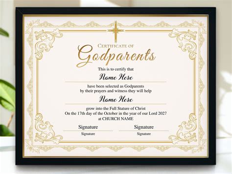 Godparents Certificate Template Printable Editable Godparents Etsy In
