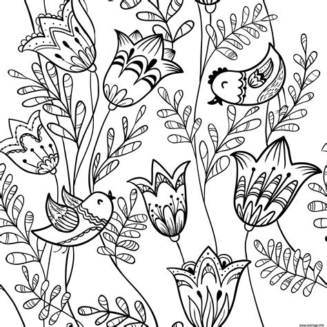 Coloriage Nature Fleurs Oiseaux Adulte