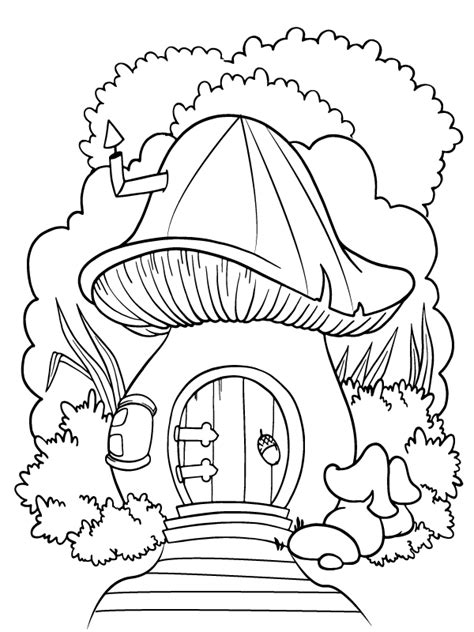 Fairy House Bushes And Trees Coloring Page Free Printable Coloring