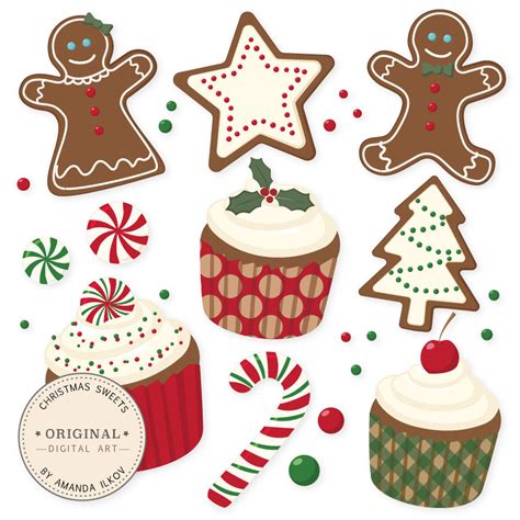 Collection of christmas cookie cliparts (45). Professional Christmas Cookies and Cupcakes Clipart & Vector