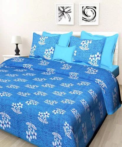 Blue Floral Printed Pure Cotton Double Bed Bedsheets At Rs 280set