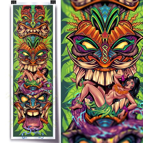 Tiki Totem Art Print Flyland Designs Freelance Illustration And