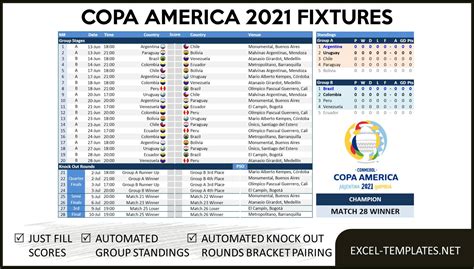 Diese seite enthält den gesamtspielplan des wettbewerbs copa américa 2021 der saison 2021. Copa America 2021 Schedule » Excel Templates