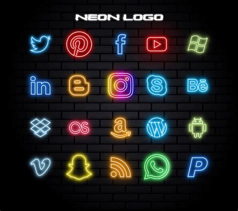 Premium Vector Neon Style Social Media Logos And Icons Set Like Facebook Instagram Whatsapp