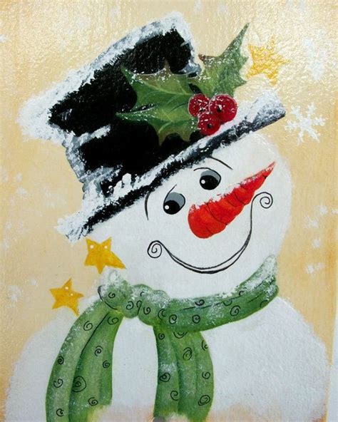 Folk Art Snowman Smiling Snowman Hand Painted Whimsical Christmas