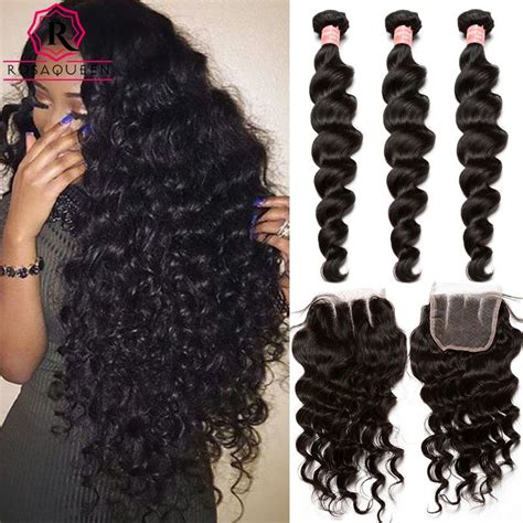 Raw Indian Virgin Hair With Closure 3 Bundles Loose Wave With Closure 4pcslot Indian Curly